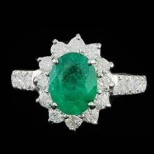 14k White Gold 1.70ct Emerald 0.90ct Diamond Ring