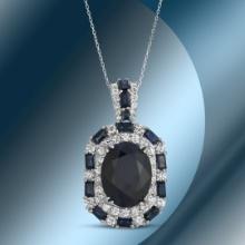 14K Gold 14.44cts Sapphire & 2.86cts Diamond Pendant