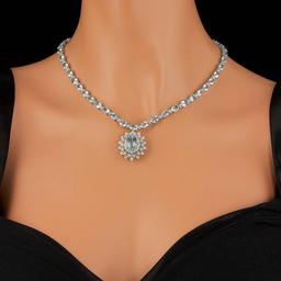 14k 33.5ct Aquamarine 3.10ct Diamond Necklace