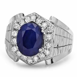 14k Gold 4ct Sapphire 0.70ct Diamond Mens Ring