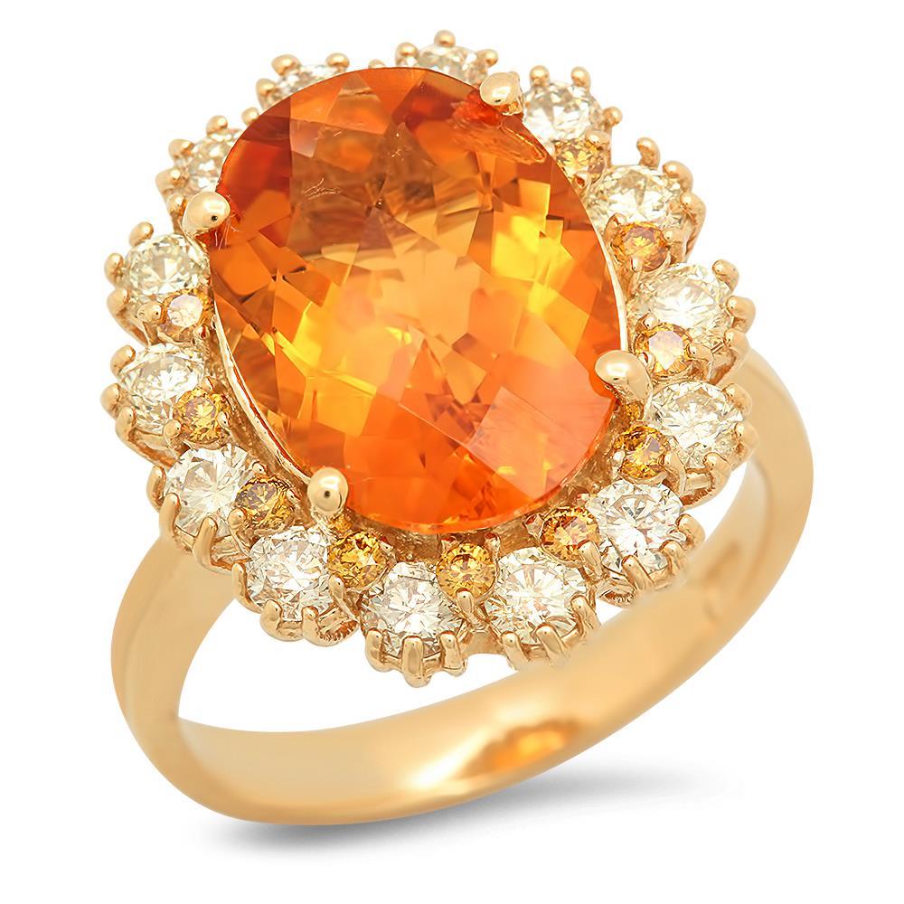 14K Gold 4.79ct Citrine 0.3ct Fancy Color Diamond 1.00cts Diamond Ring