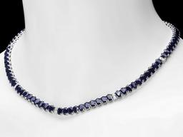 14k Gold 53ct Sapphire 1.20ct Diamond Necklace