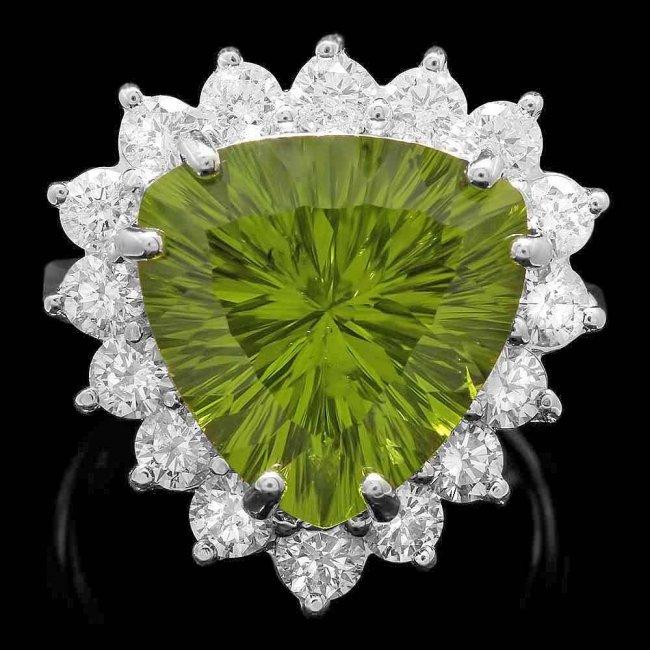 14k White Gold 9.50ct Peridot 1.80ct Diamond Ring