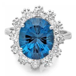 14k White Gold 5.70ct Topaz 0.80ct Diamond Ring