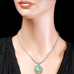 18k Gold 9.00ct Emerald 11ct Diamond Necklace