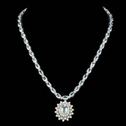 14k 33.5ct Aquamarine 3.10ct Diamond Necklace