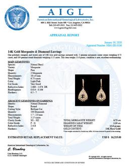 14K Gold 6.73 Morganite 3.15ct Diamond Earrings