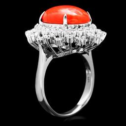 14k White Gold 5.50ct Coral 1.60ct Diamond Ring