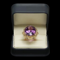 14K Gold 53.22ct Amethyst 1.00ct Diamond Ring