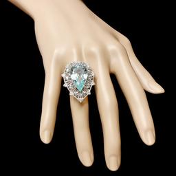 14k Gold 12.5ct Aquamarine 1.25ct Diamond Ring