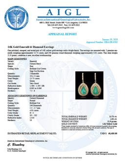 14K Gold 13.73ct Emerald 4.01ct Diamond Earrings