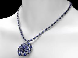 14k Gold 44ct Sapphire 2.60ct Diamond Necklace