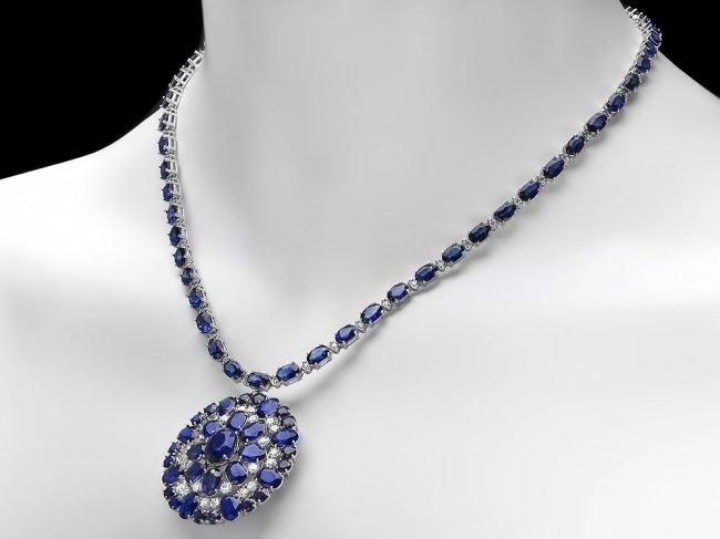 14k Gold 44ct Sapphire 2.60ct Diamond Necklace