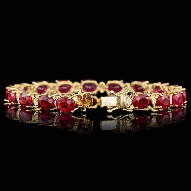 14k Gold 28.00ct Ruby 1.00ct Diamond Bracelet