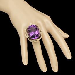 14K Gold 53.22ct Amethyst 1.00ct Diamond Ring