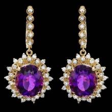 14k Gold 15.00ct Amethyst 2.00ct Diamond Earrings