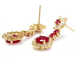 14k Yellow Gold 5ct Ruby 1.60ct Diamond Earrings