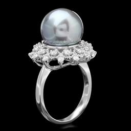 14k Gold 12 X 12mm Pearl 0.60ct Diamond Ring