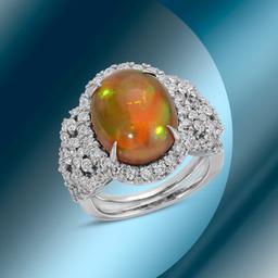 14K Gold 6.52cts Opal & 1.72cts Diamond Ring