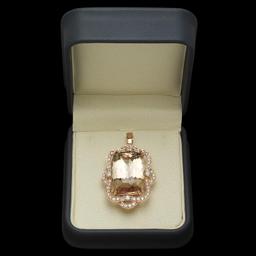 14K Gold 33.52ct Morganite 1.95ct Diamond Pendant