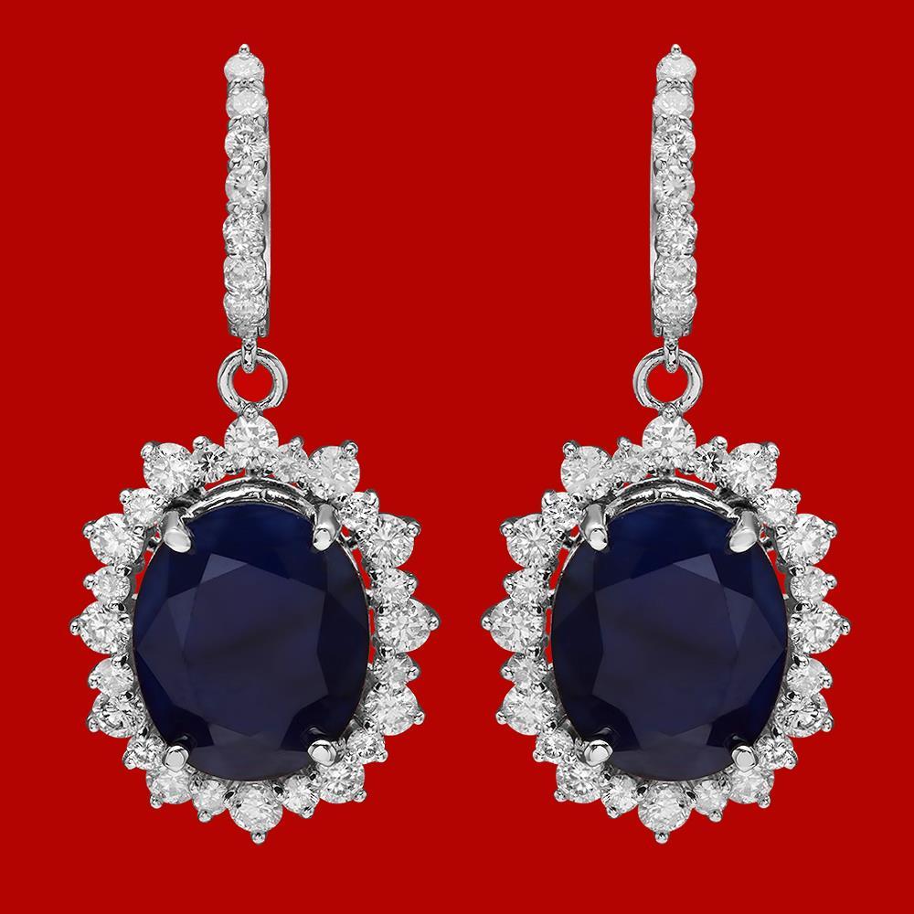 14k Gold 18.89ct Sapphire 3.12ct Diamond Earrings