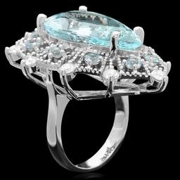 14k Gold 12.5ct Aquamarine 1.25ct Diamond Ring