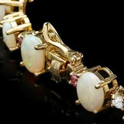 14k Yellow Gold 13ct Opal 0.85ct Diamond Bracelet