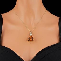 14k Gold 22.00ct Citrine 0.70ct Diamond Pendant