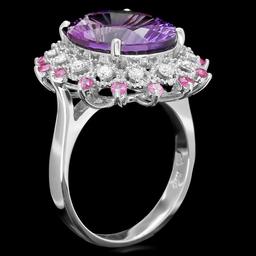 14k Gold 6.50ct Amethyst 0.35ct Diamond Ring