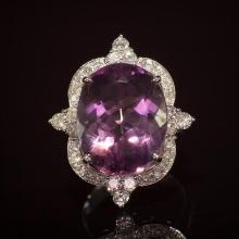 14K Gold 14.96ct Amethyst 1.21ct Diamond Ring