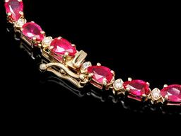 14k Gold 25.00ct Ruby 1.20ct Diamond Necklace