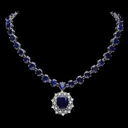 14k Gold 86ct Sapphire 1.40ct Diamond Necklace