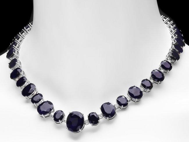 14k W Gold 164ct Sapphire 1.85ct Diamond Necklace