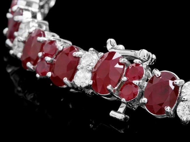 14k White Gold 28ct Ruby 2.40ct Diamond Bracelet