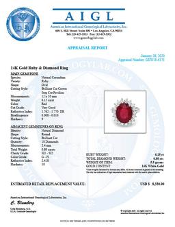 14k White Gold 6.15ct Ruby 0.80ct Diamond Ring