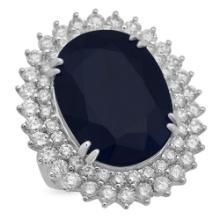 14K Gold 25.57ct Sapphire 3.39ct Diamond Ring