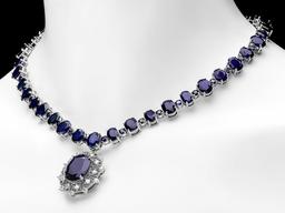 14k Gold 86ct Sapphire 1.40ct Diamond Necklace