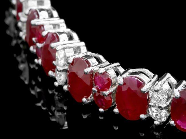 14k White Gold 28ct Ruby 2.40ct Diamond Bracelet