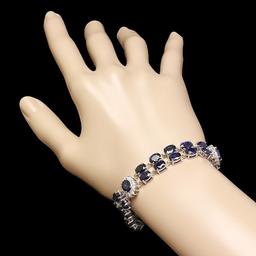 14k Gold 30ct Sapphire 1.20ct Diamond Bracelet