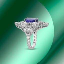 14K Gold 4.48cts Tanzanite 0.82cts Sapphire & 4.48cts Diamond Ring