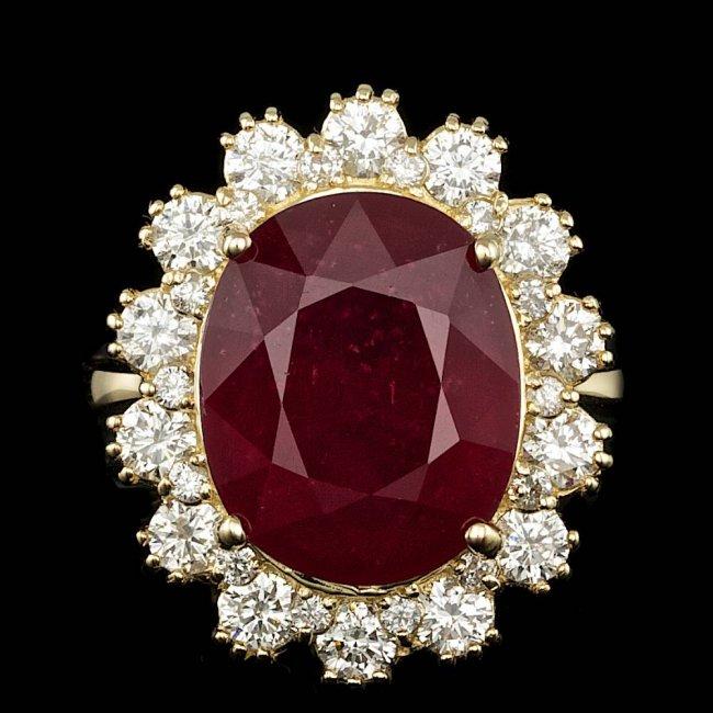 14k Yellow Gold 11.00ct Ruby 1.40ct Diamond Ring