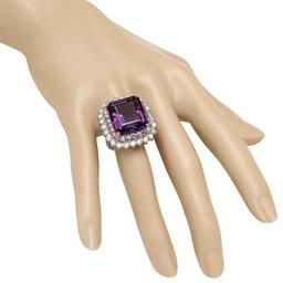 14K Gold 20.11ct Amethyst 1.96ct Sapphire 2.39ct Diamond Ring