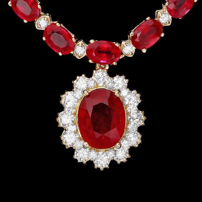 14k Gold 40.5ct Ruby 2.55ct Diamond Necklace