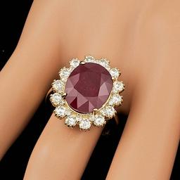 14k Yellow Gold 11.00ct Ruby 1.40ct Diamond Ring