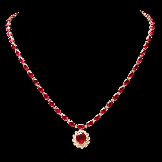 14k Gold 40.5ct Ruby 2.55ct Diamond Necklace