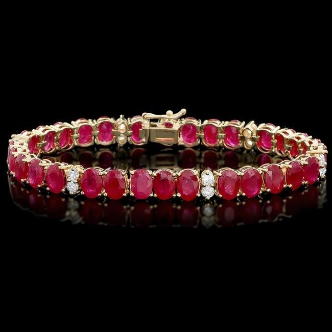 14k Gold 30.00ct Ruby 1.25ct Diamond Bracelet