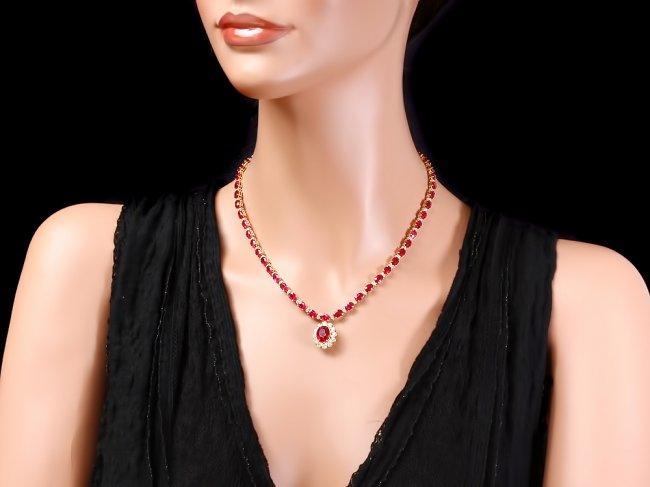 14k Gold 40.5ct Ruby 2.55ct Diamond Necklace