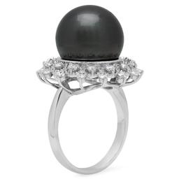 14K Gold 14mm Tahitian Pearl 0.80ct Diamond Ring