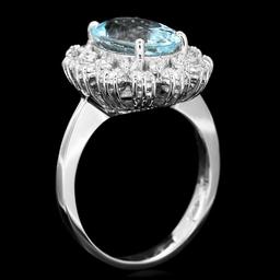 14k Gold 3.00ct Aquamarine 1.25ct Diamond Ring