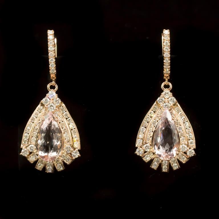 14K Gold 6.73 Morganite 3.15ct Diamond Earrings